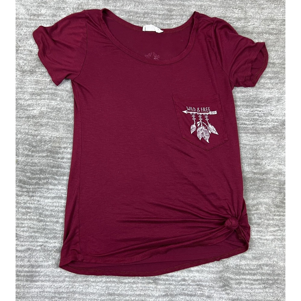 Moonchild T-Shirt Womens Small Burgundy Wild & Free Dreamcatcher Side Knot Tee